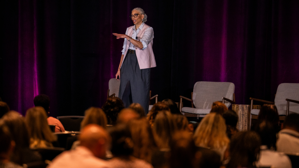 Ginny Clarke speaking at an event